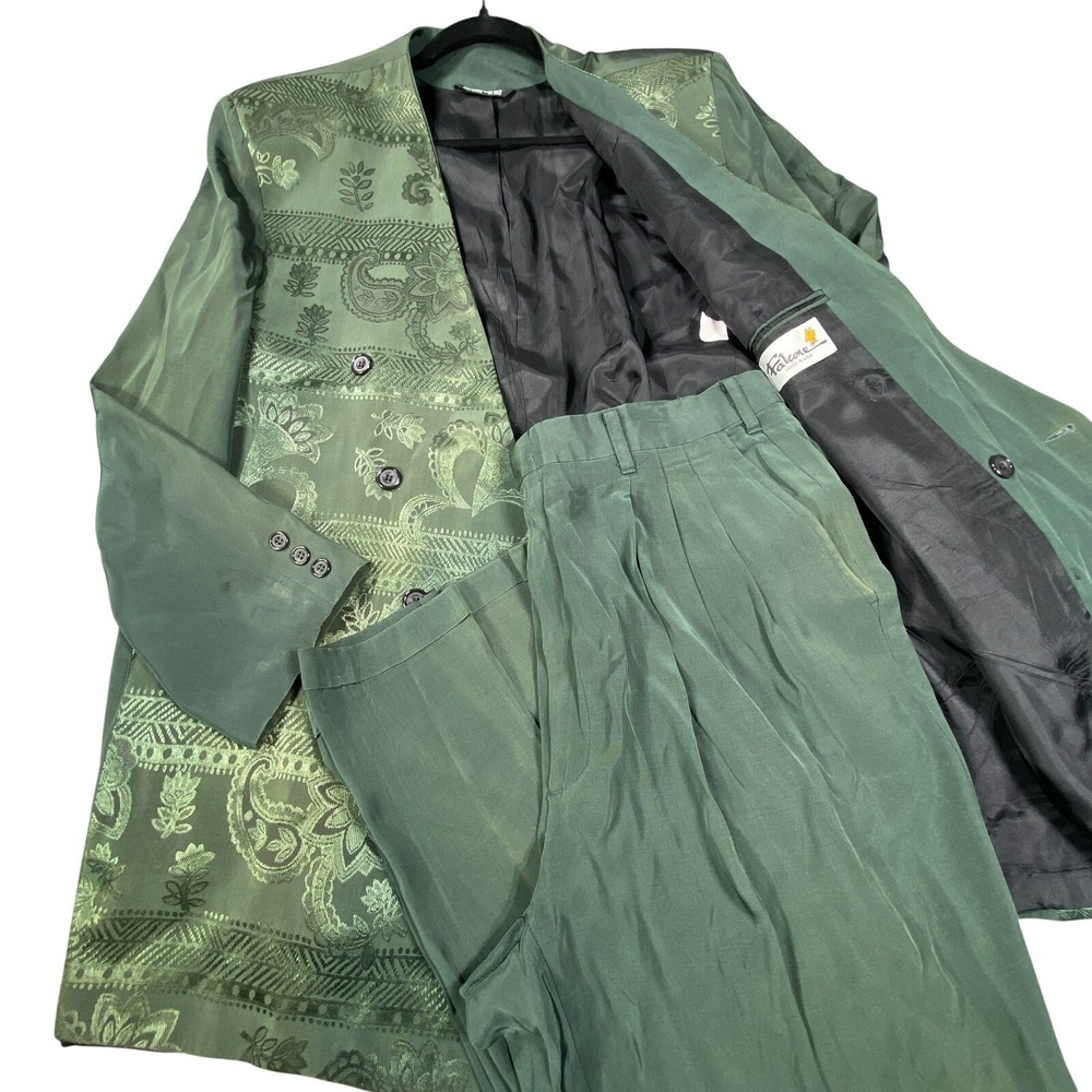 Vintage Falcone Suit Men Fits 38x29 Paisley Brocade Double Breasted 2 Piece RARE